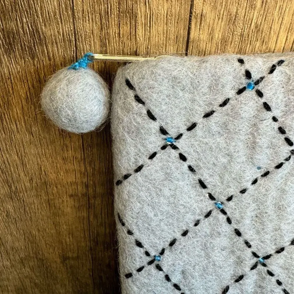 Felted Wool Coin Purse Light Blue Sparkly Wallet Key Holder  New FAST SHIP